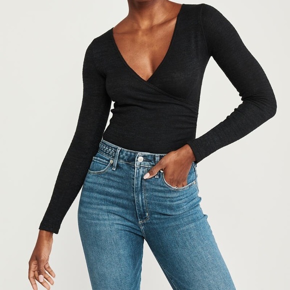 Abercrombie & Fitch Tops - Abercrombie softAF Long-Sleeve Wrap-Front bodysuit
